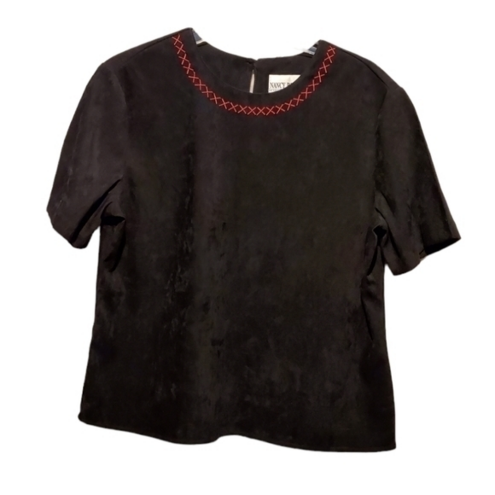 Vintage Nancy Bolen City Girl Suede Look Black Top Size 12‎ Made in USA